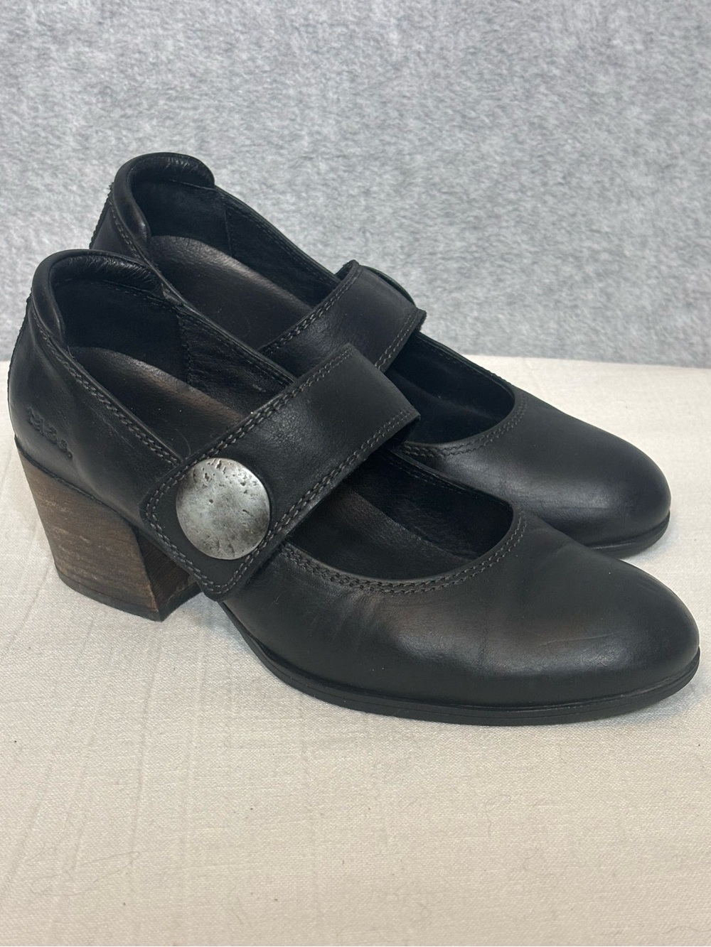 Taos Stage Mary Jane Leather Block Heels-Black-Women Size 38/US 7-7.5